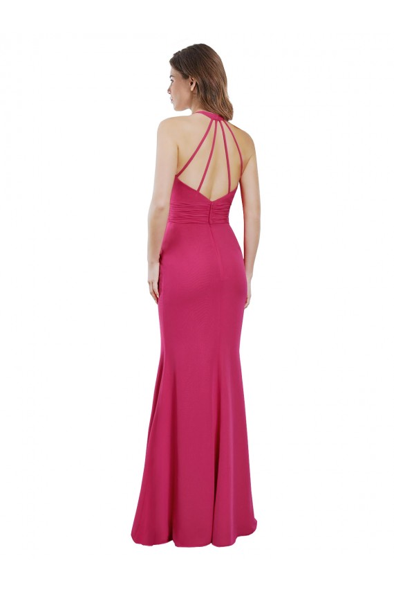 Compre Rubí línea A Halter Cuello de Corazón Gasa Largo Vestidos de dama de honor