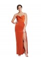 Compre Rust Cubierta Tirantes espagueti Barrer tren Satén elástico Largo Formales Vestidos de dama de honor / Vestidos de fiesta