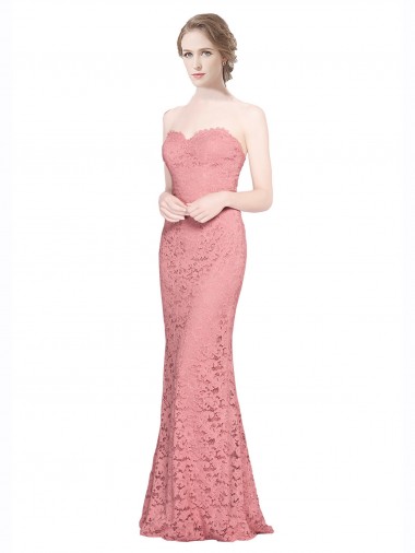 Compre Salmón Sirena Cuello de Corazón Sin tirantes Encaje Largo Vestidos de dama de honor / Vestidos de fiesta
