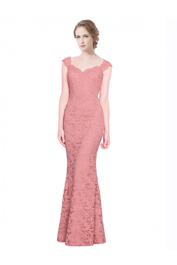 Compre Salmón Sirena Cuello de Corazón Sin tirantes Encaje Largo Vestidos de dama de honor / Vestidos de fiesta