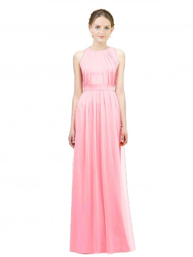 Compre Salmón línea A Halter Gasa Largo Vestidos de dama de honor