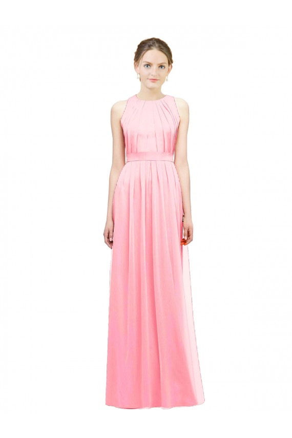 Compre Salmón línea A Halter Gasa Largo Vestidos de dama de honor