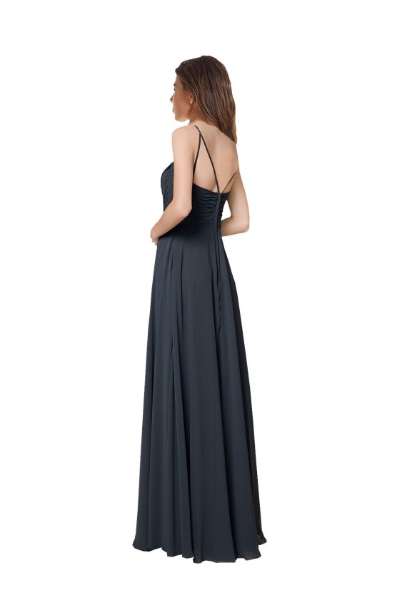 Compre Sandía línea A Cuello en V Gasa Largo Vestidos de dama de honor