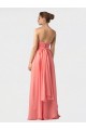 Compre Sandía línea A Halter Cuello de Corazón Gasa Largo Vestidos de dama de honor