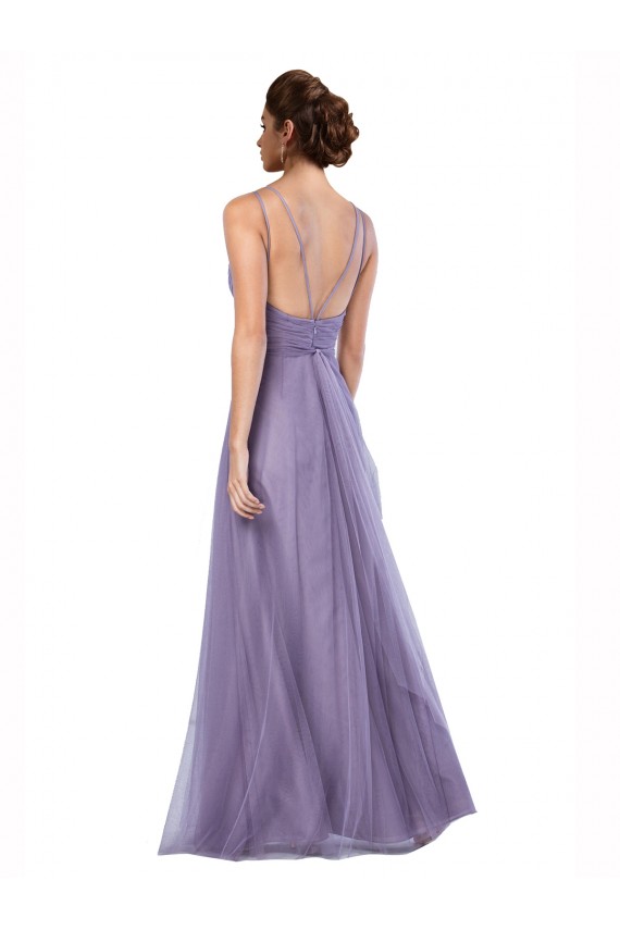 Compre Sandía línea A Tirantes espagueti Tul Largo Vestidos de dama de honor