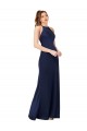Compre Sapphire Cubierta Cuello Alto Satén sedoso Largo Formales Vestidos de dama de honor / Vestidos de fiesta