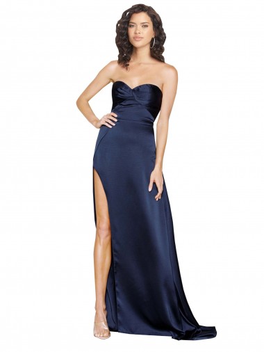 Compre Sapphire línea A Cuello Alto Satén sedoso Largo Formales Vestidos de dama de honor / Vestidos de fiesta