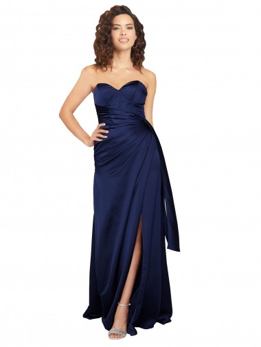 Compre Sapphire línea A Cuello de Corazón Sin tirantes Satén sedoso Largo Formales Vestidos de dama de honor / Vestidos de fiesta