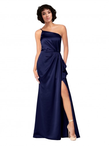 Compre Sapphire línea A Un Hombre Satén sedoso Largo Formales Vestidos de dama de honor / Vestidos de fiesta