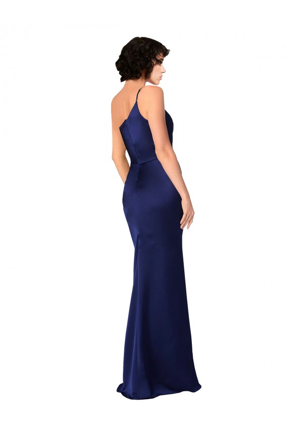 Compre Sapphire línea A Un Hombre Satén sedoso Largo Formales Vestidos de dama de honor / Vestidos de fiesta