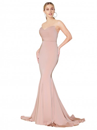 Compre Sirena Cuello Alto Crepé Elástico Largo Formales Vestidos de dama de honor / Vestidos de fiesta