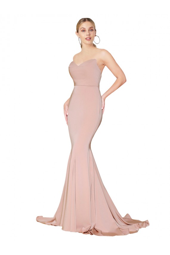 Compre Sirena Cuello Alto Crepé Elástico Largo Formales Vestidos de dama de honor / Vestidos de fiesta