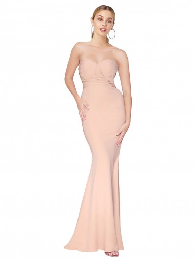 Compre Sirena Cuello Alto Crepé Elástico Largo Formales Vestidos de dama de honor / Vestidos de fiesta