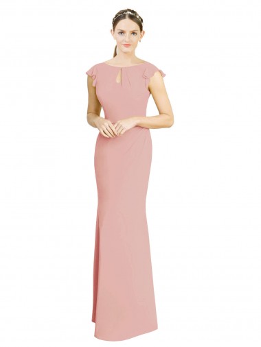 Compre Sirena Cuello Barco Cuello Alto Gasa Largo Vestidos de dama de honor