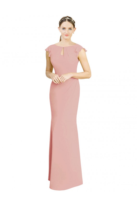Compre Sirena Cuello Barco Cuello Alto Gasa Largo Vestidos de dama de honor