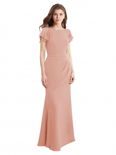 Compre Sirena Cuello Barco Cuello Alto Gasa Largo Vestidos de dama de honor / Vestidos de fiesta