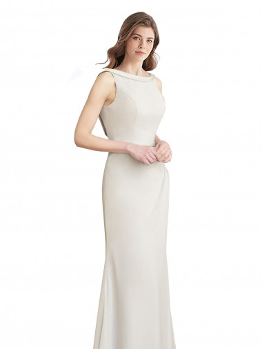 Compre Sirena Cuello Barco Cuello Alto Gasa Satén Largo Vestidos de dama de honor