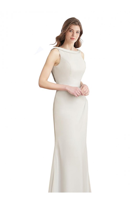Compre Sirena Cuello Barco Cuello Alto Gasa Satén Largo Vestidos de dama de honor