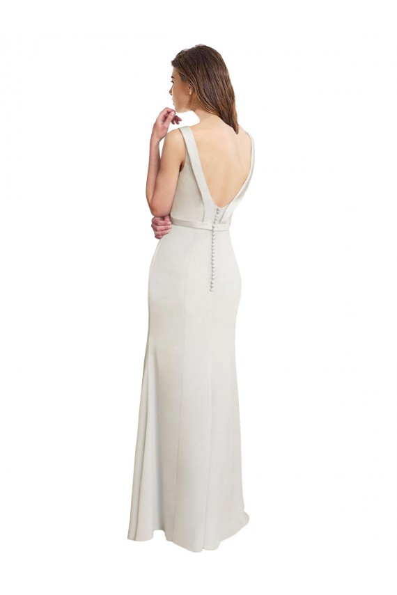 Compre Sirena Cuello Barco Cuello Alto Gasa Satén Largo Vestidos de dama de honor