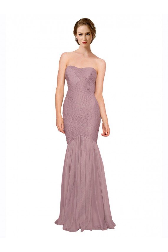 Compre Sirena Cuello de Corazón Sin tirantes Tul Largo Vestidos de dama de honor