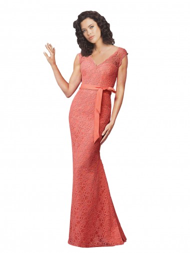 Compre Sirena Cuello en V Encaje Largo Vestidos de dama de honor
