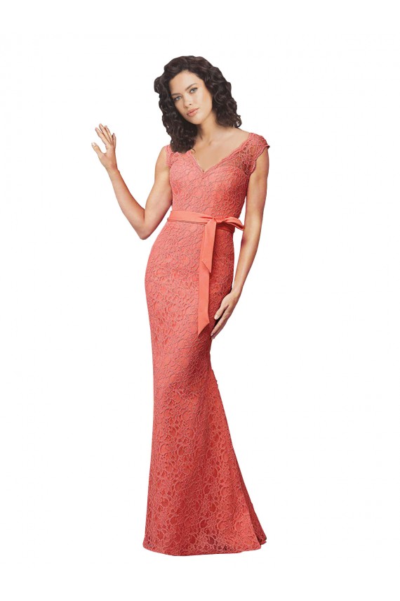Compre Sirena Cuello en V Encaje Largo Vestidos de dama de honor