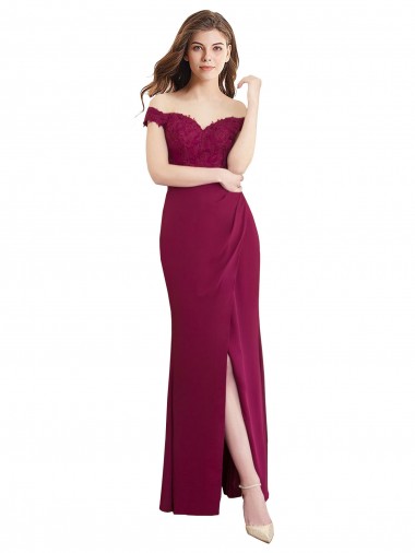 Compre Sirena Hombros Descubiertos Gasa Encaje Largo Vestidos de dama de honor