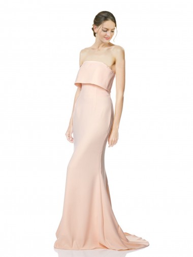 Compre Sirena Sin tirantes Cuello Alto Crepé Elástico Largo Formales Vestidos de dama de honor / Vestidos de fiesta