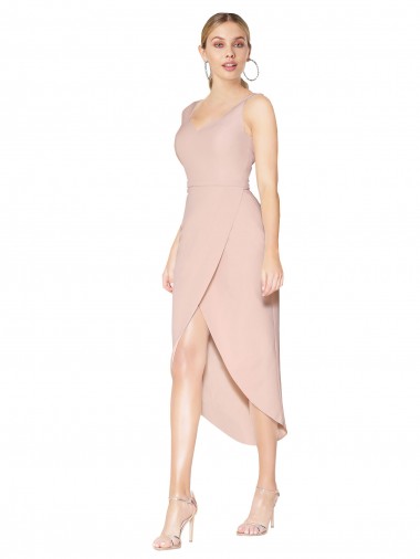 Compre Sirena Tirantes espagueti Crepé Elástico Corto Asimétrico Formales Vestidos de dama de honor / Vestidos de fiesta / Vestidos de cóctel