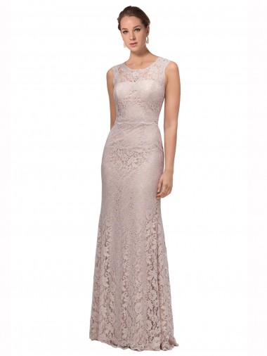 Compre Sirena Ilusión Cucharón Encaje Largo Vestidos de dama de honor / Vestidos de fiesta
