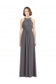 Compre Stormy Silver línea A Halter Gasa Encaje Largo Vestidos de dama de honor
