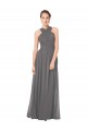 Compre Stormy Silver línea A Halter Gasa Largo Vestidos de dama de honor