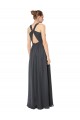 Compre Stormy Silver línea A Halter Gasa Largo Vestidos de dama de honor