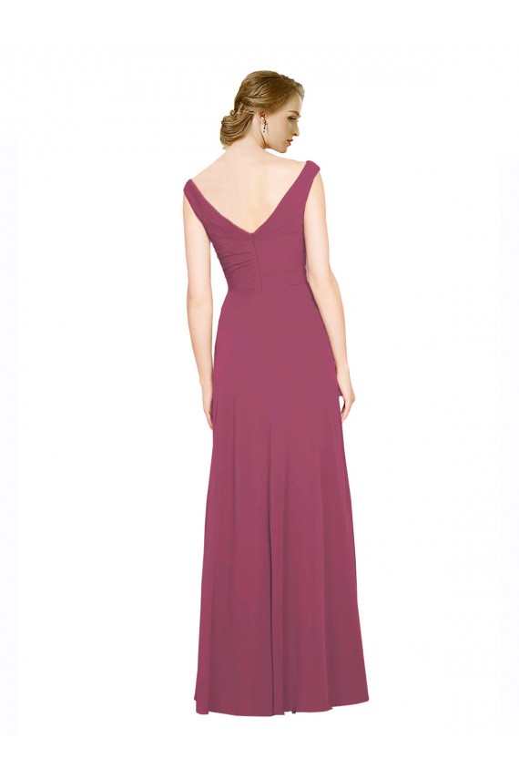 Compre Taupe línea A Cuello en V Gasa Largo Vestidos de dama de honor