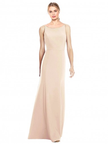 Compre Trompeta Barco Crepé Elástico Largo Vestidos de dama de honor / Vestidos de fiesta
