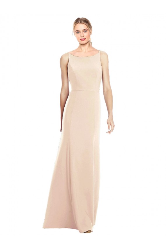 Compre Trompeta Barco Crepé Elástico Largo Vestidos de dama de honor / Vestidos de fiesta