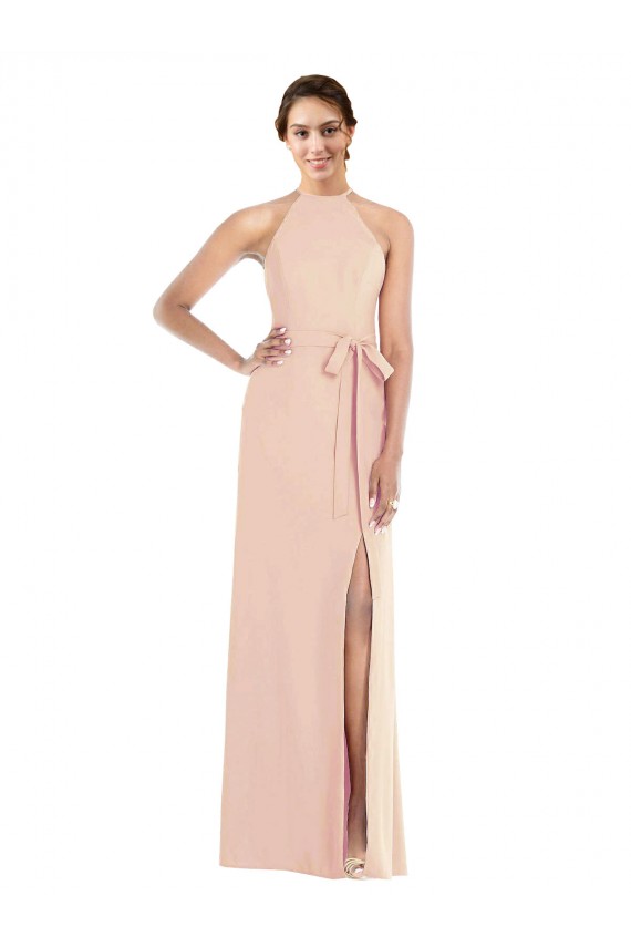 Compre Trompeta Halter Crepé Elástico Largo Formales Vestidos de dama de honor / Vestidos de fiesta