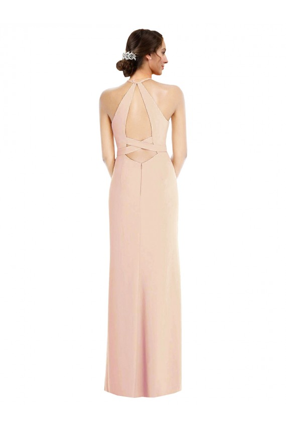 Compre Trompeta Halter Crepé Elástico Largo Formales Vestidos de dama de honor / Vestidos de fiesta