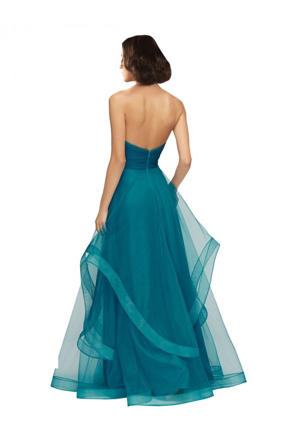 Compre Turquesa línea A Cuello de Corazón Sin tirantes Tul Largo Vestidos de dama de honor