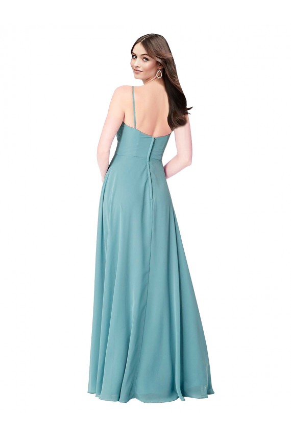 Compre Turquesa línea A Cuello en V Gasa Largo Vestidos de dama de honor