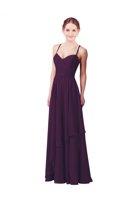 Compre Uva Cubierta Cuello de Corazón Gasa Largo Vestidos de dama de honor