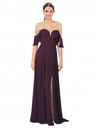 Compre Uva Cubierta Cuello de Corazón Gasa Largo Vestidos de dama de honor
