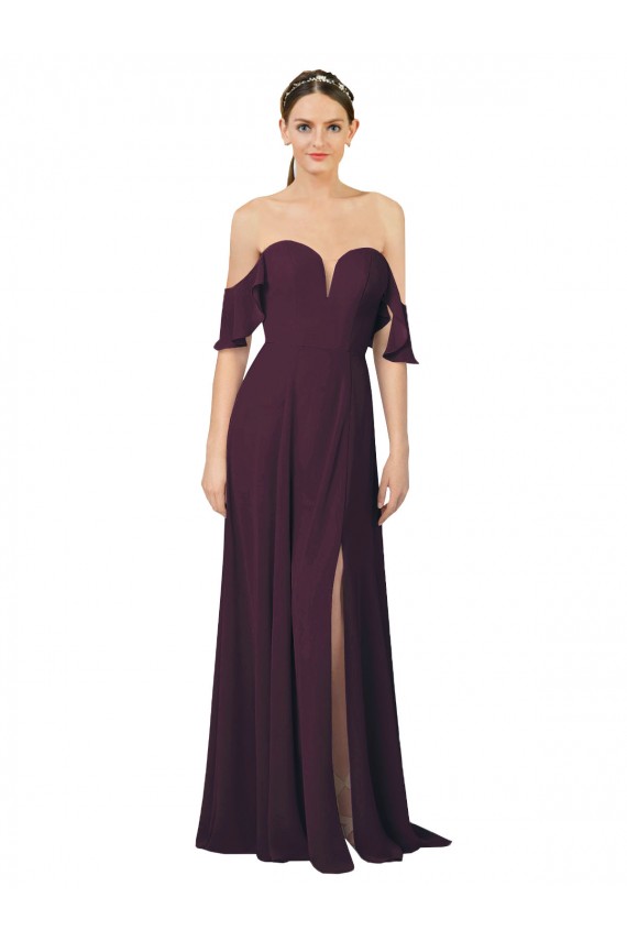 Compre Uva Cubierta Cuello de Corazón Gasa Largo Vestidos de dama de honor