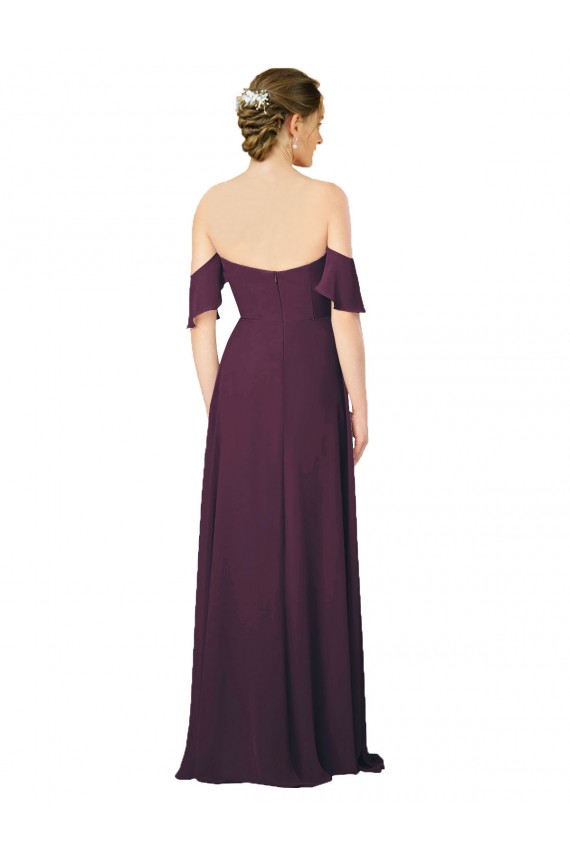 Compre Uva Cubierta Cuello de Corazón Gasa Largo Vestidos de dama de honor
