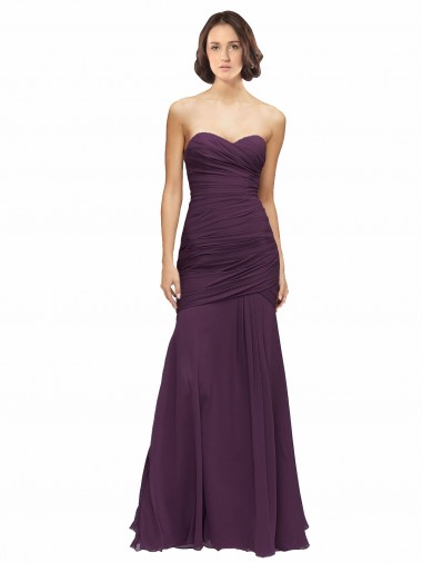 Compre Uva Sirena Cuello de Corazón Gasa Largo Vestidos de dama de honor