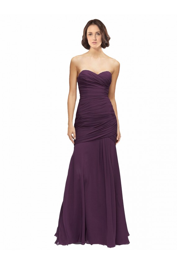 Compre Uva Sirena Cuello de Corazón Gasa Largo Vestidos de dama de honor