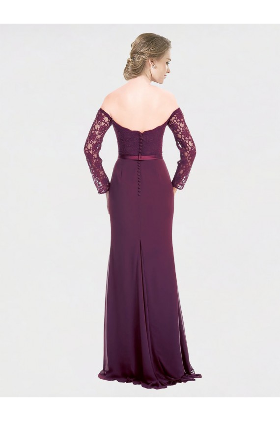Compre Uva Sirena Hombros Descubiertos Gasa Encaje Largo Vestidos de dama de honor