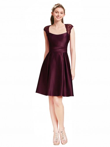 Compre Uva línea A Cuadrado Satén Encaje Corto Vestidos de dama de honor / Vestidos de cóctel