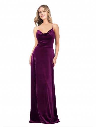 Compre Uva línea A Cucharón Cuello en V Terciopelo Elástico Largo Formales Vestidos de dama de honor / Vestidos de fiesta