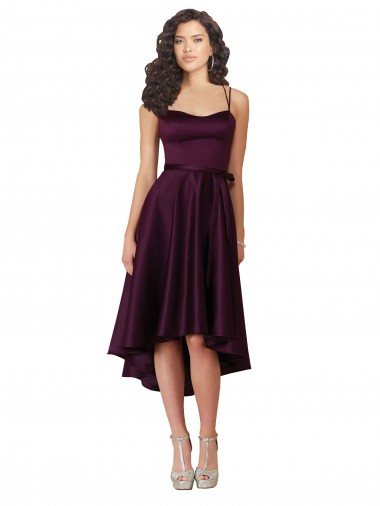 Compre Uva línea A Cuello de Corazón Cucharón Neck Satén Corto Asimétrico Vestidos de dama de honor / Vestidos de fiesta